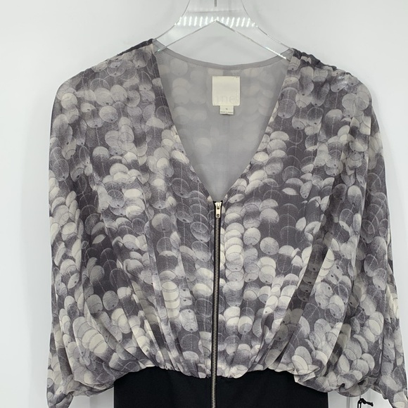 Line & Dot shift dress gray chiffon circle voluminous black straight skirt new S - Picture 2 of 4